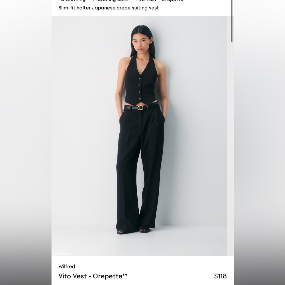 Aritzia crepe halter button up vest open back